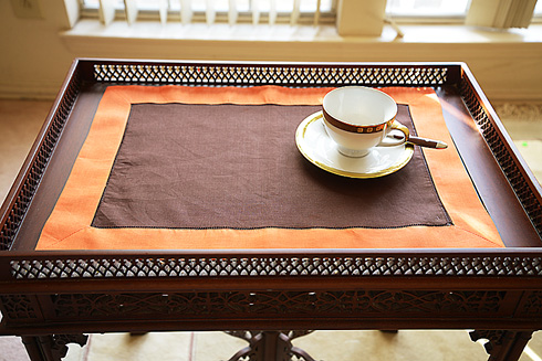 Multicolor Hemstitch Placemat 14"x20". Chocolate & Flame Orange